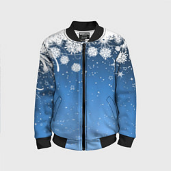 Детский бомбер Снежный узор на синем фоне