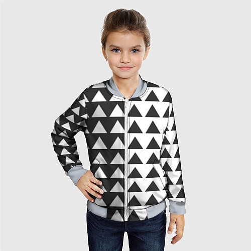 Детский бомбер Черно-белые треугольники паттерн / 3D-Серый – фото 4