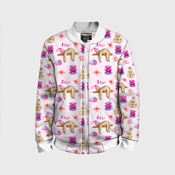 Бомбер детский Сонный ленивец с подушками, цвет: 3D-белый