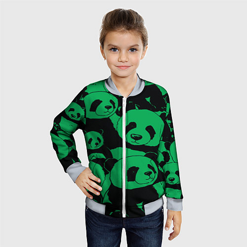 Детский бомбер Panda green pattern / 3D-Серый – фото 4