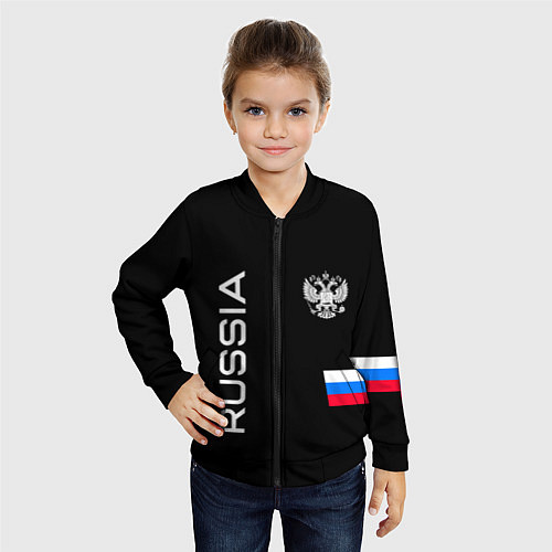 Детский бомбер Россия и три линии на черном фоне / 3D-Черный – фото 4