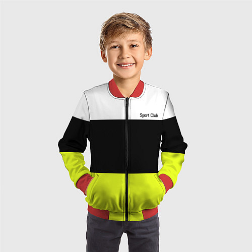 Детский бомбер Sport - полосатый желтый черный белый / 3D-Красный – фото 3