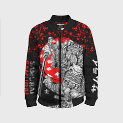 Бомбер детский Самурай и сакура на черном фоне, цвет: 3D-черный