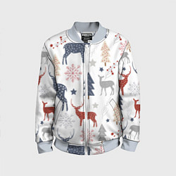 Бомбер детский Олени в новогоднем лесу, цвет: 3D-серый