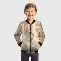 Бомбер детский Чертежи машин Леонардо да Винчи, цвет: 3D-черный — фото 2