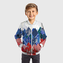 Бомбер детский Флаг России в стиле пэчворк, цвет: 3D-белый — фото 2