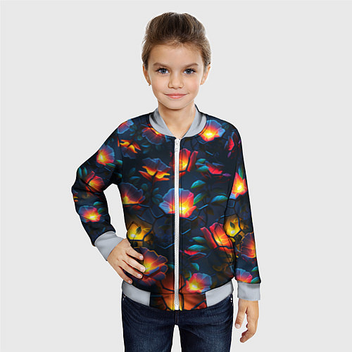Детский бомбер Светящиеся цветы / 3D-Серый – фото 4