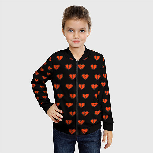 Детский бомбер Разбитые сердца на черном фоне / 3D-Черный – фото 4
