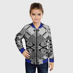 Бомбер детский Черно белый этнический лоскутный узор, цвет: 3D-синий — фото 2