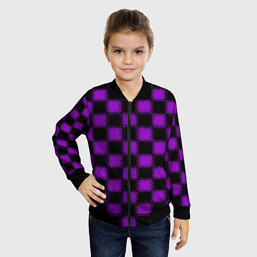 Детский бомбер Фиолетовый черный узор Шахматка / 3D-Черный – фото 4