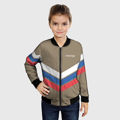 Детский бомбер Триколор - три полосы на песочном / 3D-Черный – фото 4