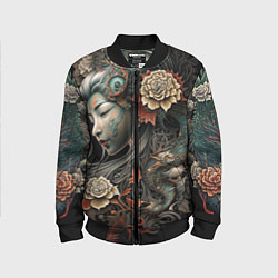 Бомбер детский Японская девушка Irezumi, цвет: 3D-черный