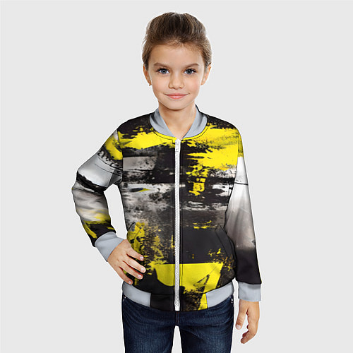 Детский бомбер Черно-желтая абстракция, нейросеть / 3D-Серый – фото 4