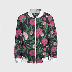 Бомбер детский Заросли розовых пионов, цвет: 3D-белый