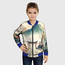Бомбер детский Японский пейзаж - акварель, цвет: 3D-синий — фото 2