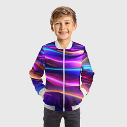 Бомбер детский Неоновые волны, цвет: 3D-белый — фото 2