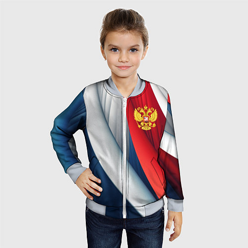 Детский бомбер Герб России абстракция / 3D-Серый – фото 4