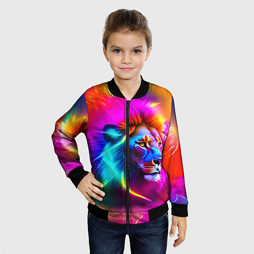 Детский бомбер Неоновый лев в цветовой абстракции / 3D-Черный – фото 4