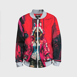 Бомбер детский Девушка-лиса кицунэ, цвет: 3D-серый