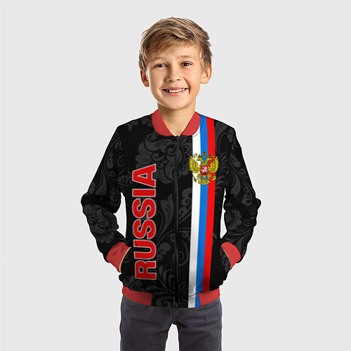 Детский бомбер Russia black style / 3D-Красный – фото 3