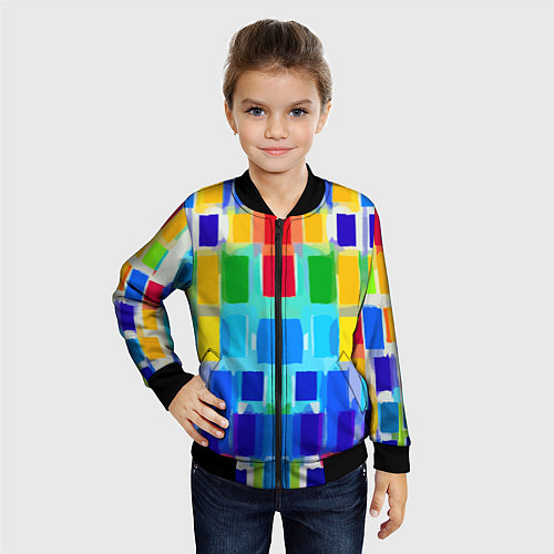 Детский бомбер Colorful strips - pop art - vogue / 3D-Черный – фото 4