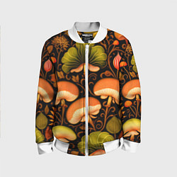 Бомбер детский Грибы с листвой узор, цвет: 3D-белый