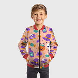 Бомбер детский Halloween skulls pattern, цвет: 3D-красный — фото 2