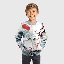 Бомбер детский Хокусай большая волна в Канагаве - пародия укиё, цвет: 3D-серый — фото 2