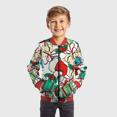 Детский бомбер Узор с новогодними падарками / 3D-Красный – фото 3