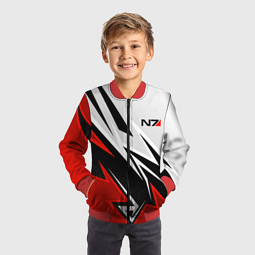 Детский бомбер N7 mass effect - white and red / 3D-Красный – фото 3