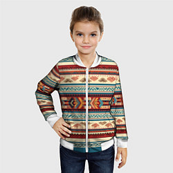 Бомбер детский Этнический паттерн в горизонтальную полоску, цвет: 3D-белый — фото 2