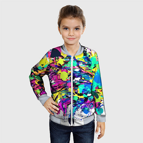 Детский бомбер Смелые мазки краски / 3D-Серый – фото 4