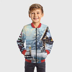 Бомбер детский Деревянный зимний домик, цвет: 3D-красный — фото 2