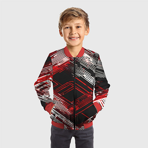 Детский бомбер Киберпанк линии белые и красные / 3D-Красный – фото 3
