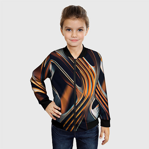 Детский бомбер Слияние красок оранжевого и чёрного абстракция / 3D-Черный – фото 4