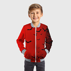 Бомбер детский Летучие мыши на красном фоне, цвет: 3D-серый — фото 2