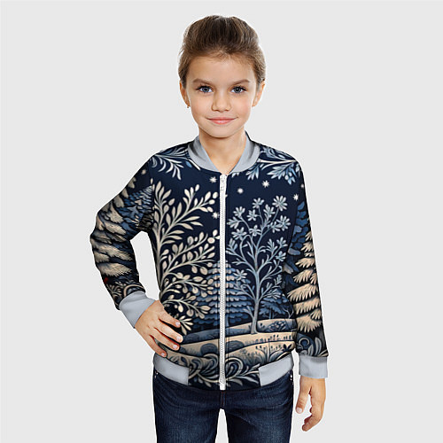 Детский бомбер Ледяные узоры нового года / 3D-Серый – фото 4