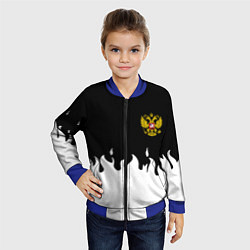 Бомбер детский Герб РФ огонь патриотический стиль, цвет: 3D-синий — фото 2