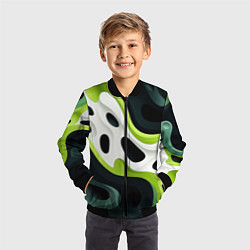 Бомбер детский Белая вязкая текстура на зеленой, цвет: 3D-черный — фото 2