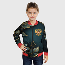 Бомбер детский Золотые листья и герб России, цвет: 3D-красный — фото 2