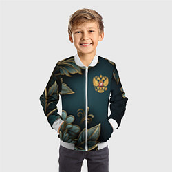 Бомбер детский Золотые листья и герб России, цвет: 3D-белый — фото 2
