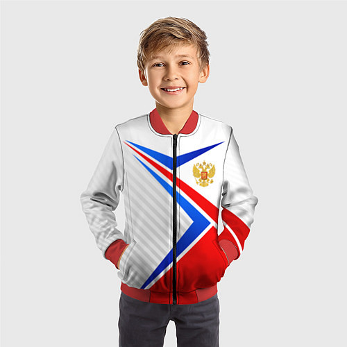 Детский бомбер Герб РФ - классические цвета флага / 3D-Красный – фото 3