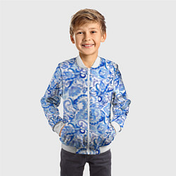 Бомбер детский Гжельская роспись на белом фоне, цвет: 3D-белый — фото 2