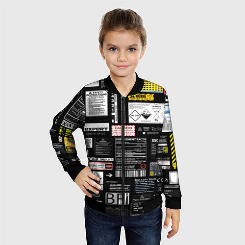 Детский бомбер Инженерные шильдики / 3D-Черный – фото 4