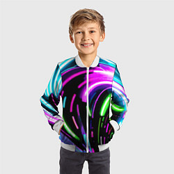 Бомбер детский Неоновая экспрессивная абстракция, цвет: 3D-белый — фото 2