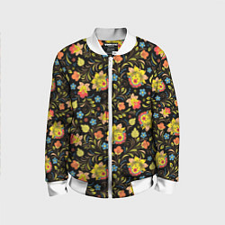 Бомбер детский Хохломская роспись разноцветные цветы, цвет: 3D-белый