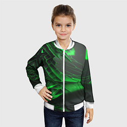 Бомбер детский Зелёная сеть на чёрном фоне, цвет: 3D-белый — фото 2