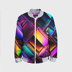 Бомбер детский Цветные стеклянные блоки - неоновый геометричный у, цвет: 3D-серый