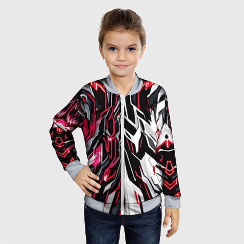 Детский бомбер Красно-белая абстракция на чёрном фоне / 3D-Серый – фото 4