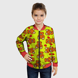 Бомбер детский Плюшевые мишки и сердца на желтом фоне, цвет: 3D-красный — фото 2